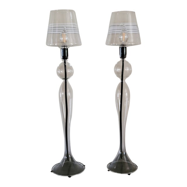 Les Héritiers Hand-Blown Glass Lamps - a Pair For Sale