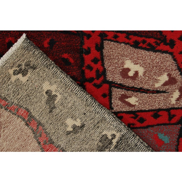 Rug & Kilim 1960s Hand-Knotted Vintage Rug, Red, Blue, Beige-Brown Mid-Century Modern Style For Sale - Image 4 of 4