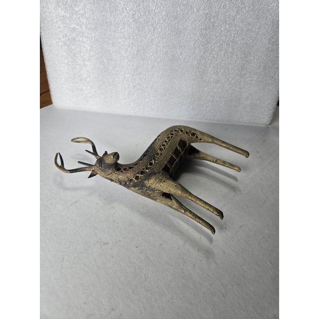 Vintage Indian Dhokra Brass Deer Sculpture For Sale - Image 9 of 9