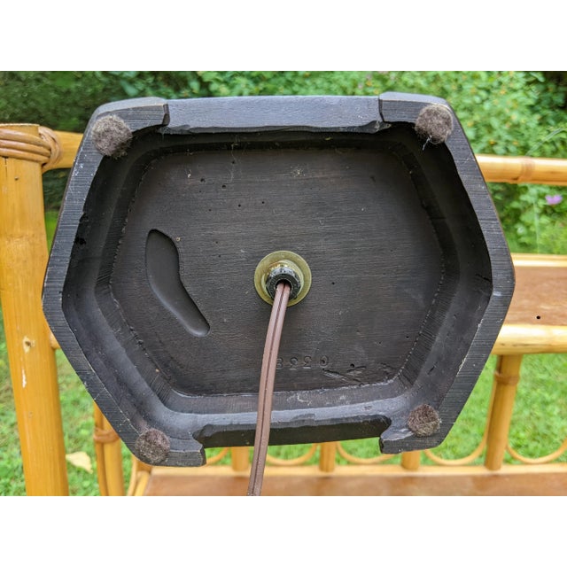 Mid-Century Asian Porcelain Famille Verte Lamp With Figural Relief Flower Vine Handles For Sale - Image 12 of 12