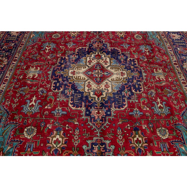 Red Vintage Tabriz Hand-Knotted Wool Rug With Medallion Pattern For Sale - Image 9 of 10