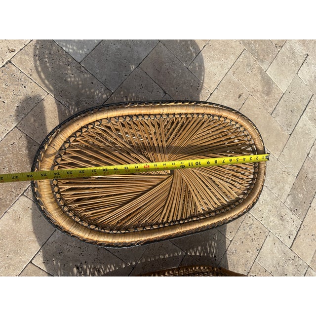 Wood Vintage Child-Size Rattan Loveseat & Oval Coffee Table, Boho Coastal MCM For Sale - Image 7 of 10
