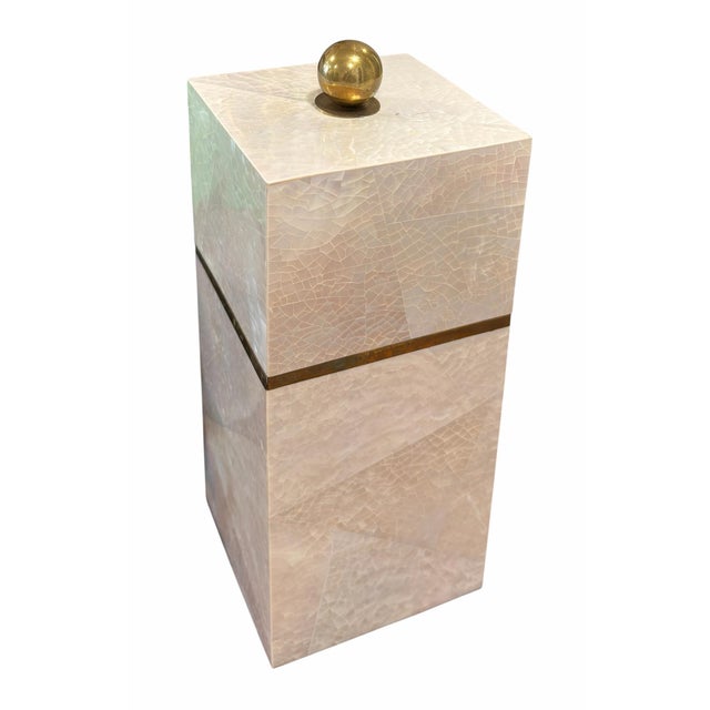 Maitland - Smith Pair of Maitland Smith Brass and Tesselated Shell Boxes For Sale - Image 4 of 10