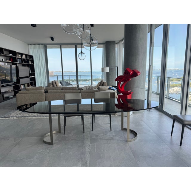 Artefacto Brand Modern Glass Table With Steel Base in Bronze Finish For Sale - Image 14 of 14
