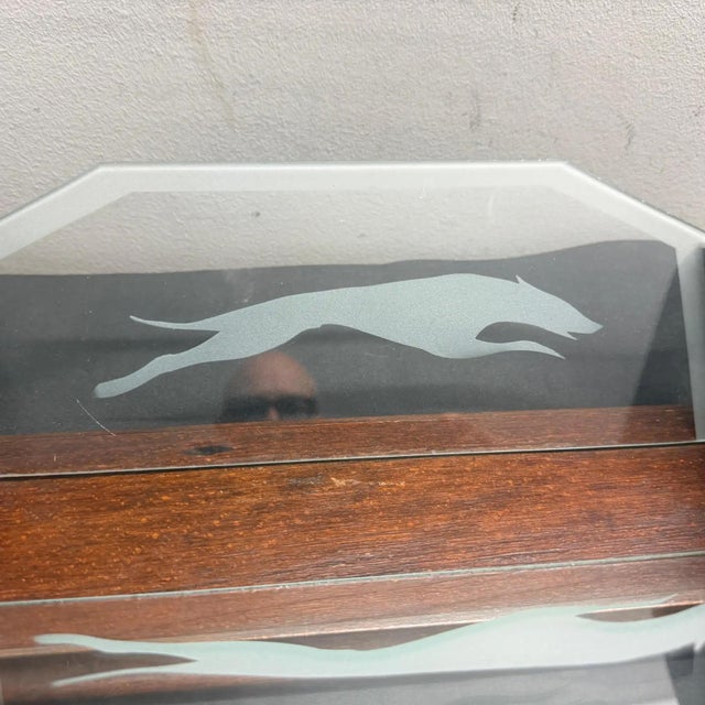 1930s Art Deco Wood and Greyhounds Etched Glass French Centerpiece For Sale - Image 4 of 14