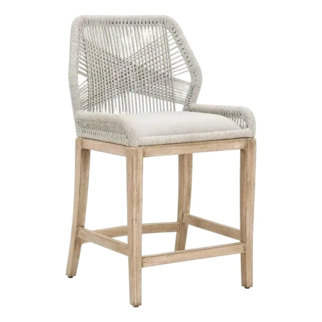 Loom Taupe White Rope Wood Counter Stool by Loomlan For Sale