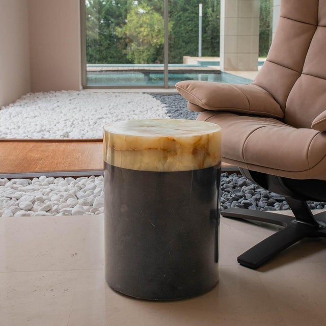 Gemstone Round Black Marble and Onyx Side Table by Forzini For Sale - Image 7 of 9