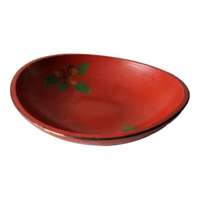 Vintage Painted Wooden Bowl For Sale
