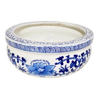 Vintage 1970s Cobalt Blue & White Porcelain Orchid Planter Bowl For Sale