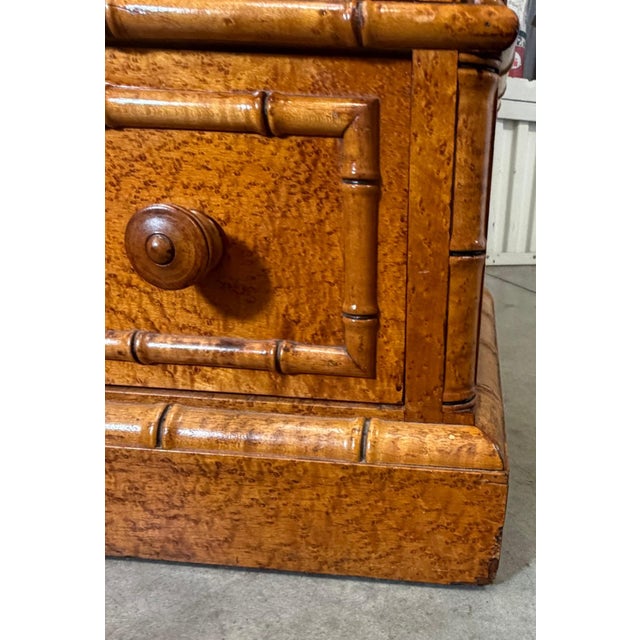 Early 20th Century French Belle Époque Faux Bamboo Bird's-Eye Maple Armoire For Sale - Image 9 of 14