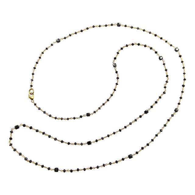 1990s 14k Gold Hand-Faceted Black Diamond Hand-Wired Chain Necklace For Sale