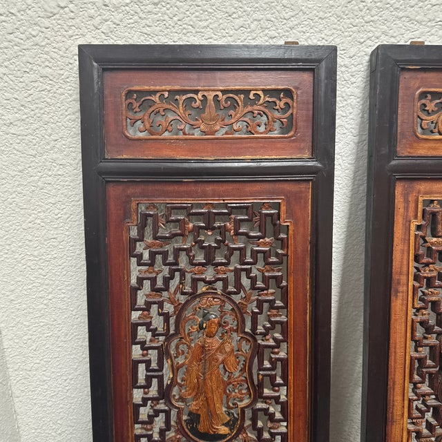 Antique Chinese Carved Wood Window Panels, Pair For Sale - Image 12 of 12
