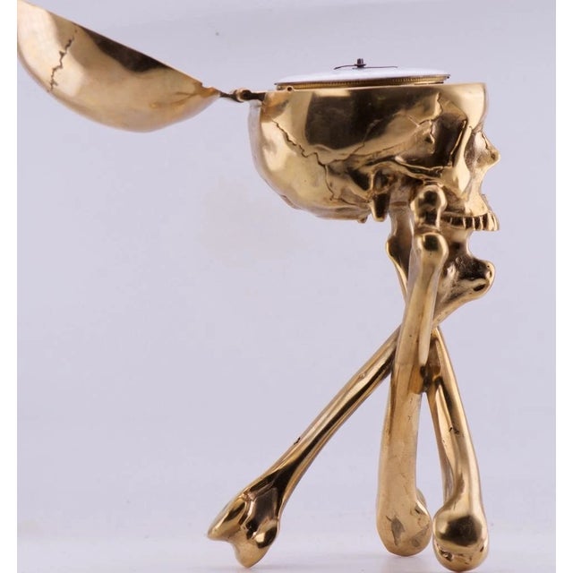 Bronze Desk Clock French Ormolu Gilt Bronze Verge Fusee Memento Mori Skull Bones For Sale - Image 8 of 17