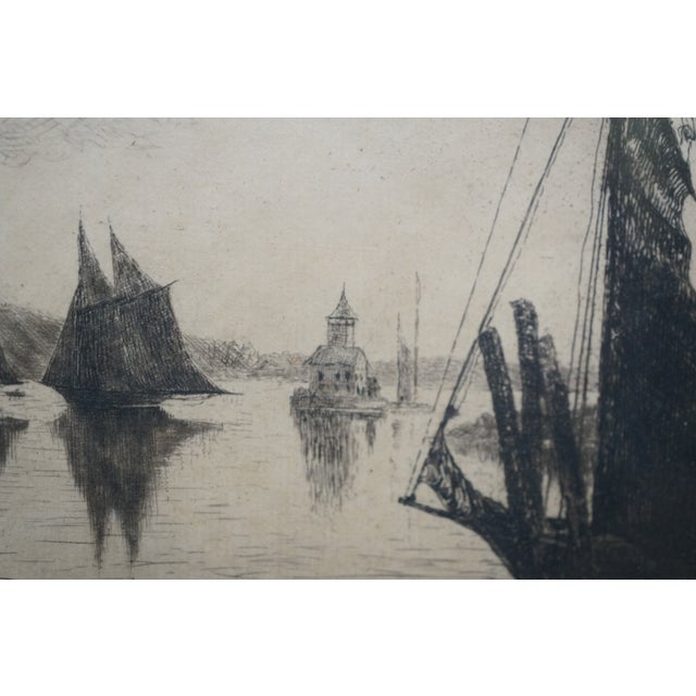 Black Antique John Hill Millspaugh Signed Nautical Ship Harbor Seascape Etching 29" For Sale - Image 8 of 10