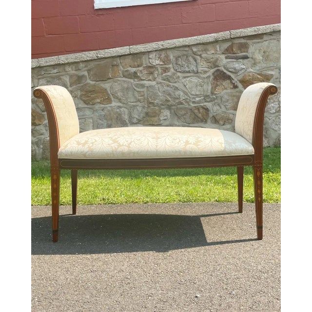 Antique Hepplewhite Mahogany Window Seat/Bench With Inlay and Bellflowers For Sale In Philadelphia - Image 6 of 11
