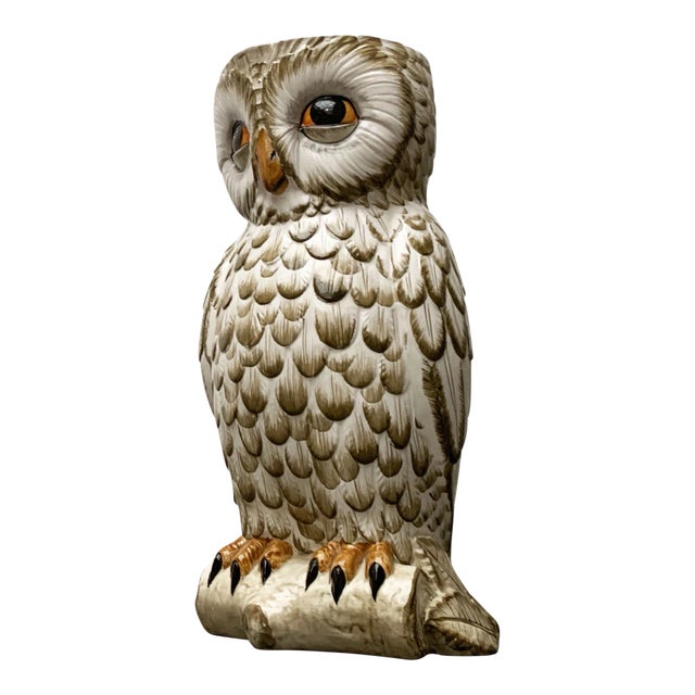 Vintage Italian Ceramic Owl Umbrella Stand For Sale