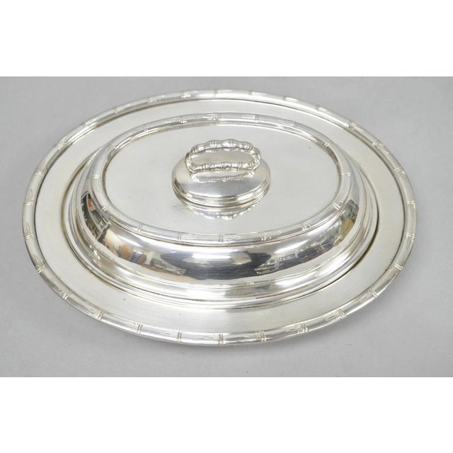 Vintage Hollywood Regency Silver Plated Faux Bamboo Oval Vegetable Serving Dish For Sale In Philadelphia - Image 6 of 13