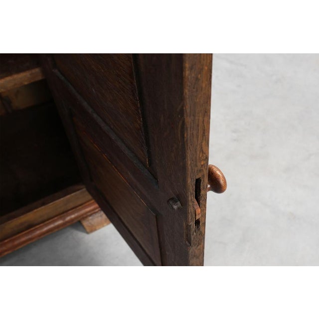 Wood Rustic Oak Cabinet with Geometric Floral Carvings, Belgium , 17th Century For Sale - Image 7 of 13