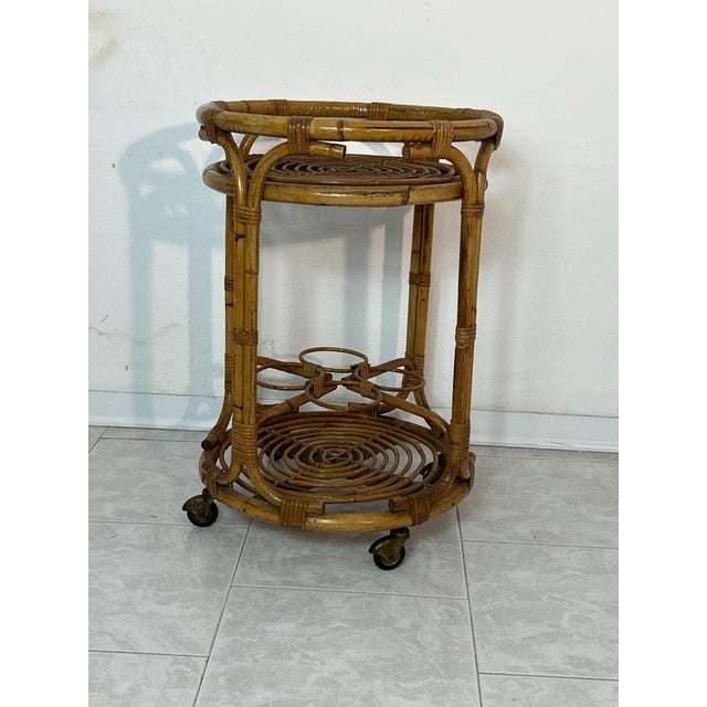 Mid-Century Modern Circular Bamboo Bar Cart by Franco Albini, 1960s For Sale - Image 6 of 9