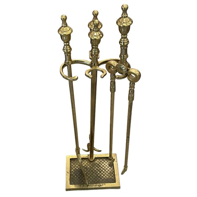 Antique Brass Fireplace Tool Set 4 Pieces Chairish