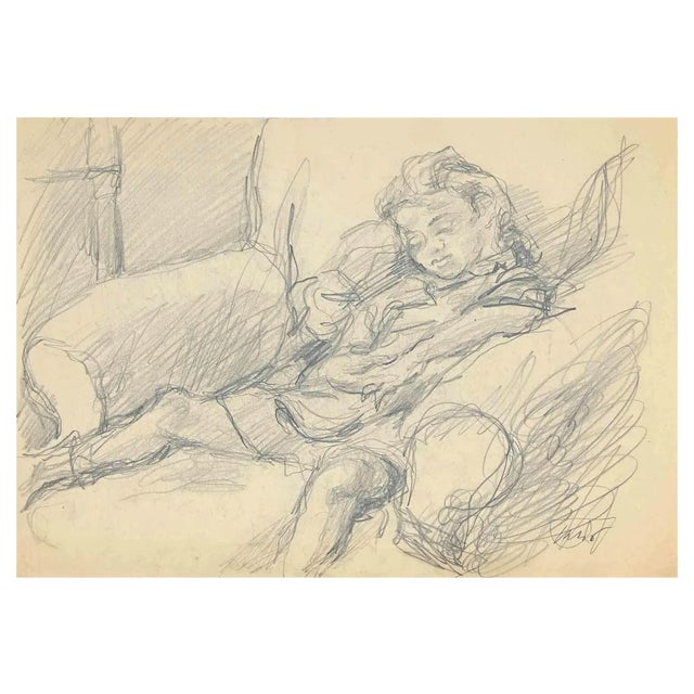 Mino Maccari, Girl, Drawing, Mid 20th Century For Sale