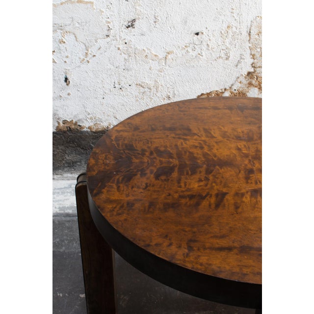 Round Art Deco Coffee or Side Table in Dark Flame Birch For Sale In Atlanta - Image 6 of 7