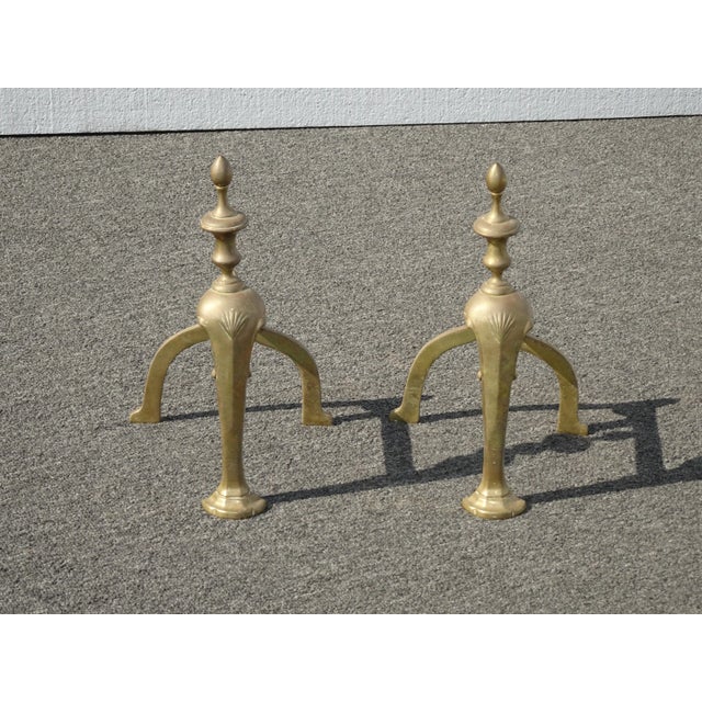 Vintage French Country Brass Fireplace Andirons For Sale - Image 4 of 13