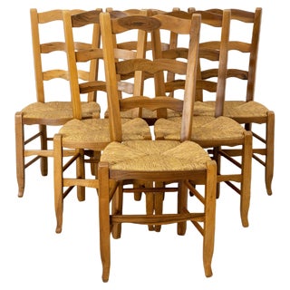 French Dining Chairs in Oak, 1970, Set of 6 For Sale