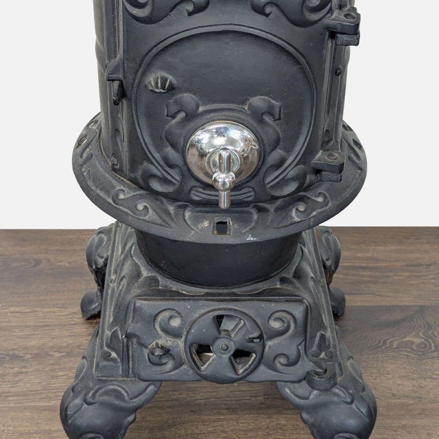 Antique Iron Parlor Stove With Decorative Silver Accents For Sale In San Francisco - Image 6 of 8