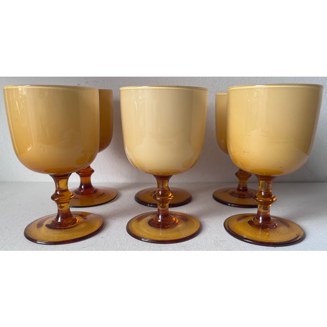 1980s Vintage Carlo Moretti Cased Glass 'Butterscotch' Goblets-Set 6 For Sale - Image 5 of 8