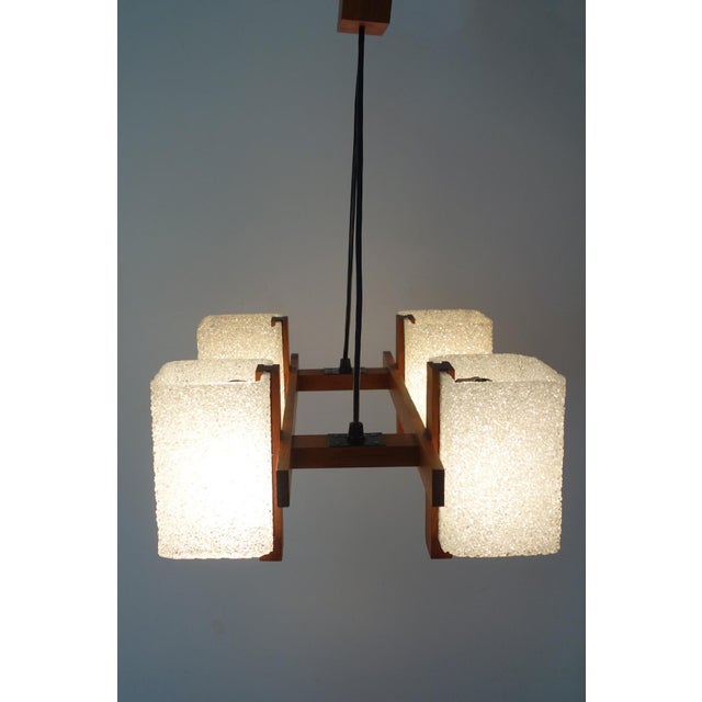 Scandinavian Chandelier in Acrylic Glass and Teak, 1960s For Sale - Image 4 of 12