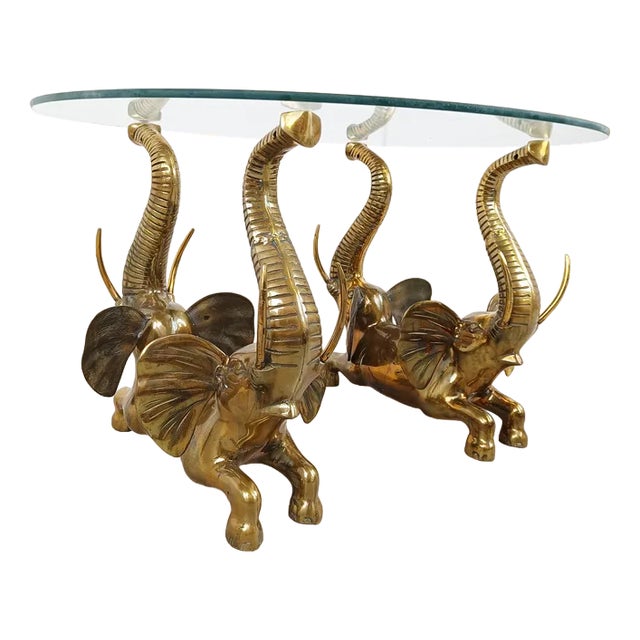 Vintage Brass Elephant Coffee Table, 1970s For Sale