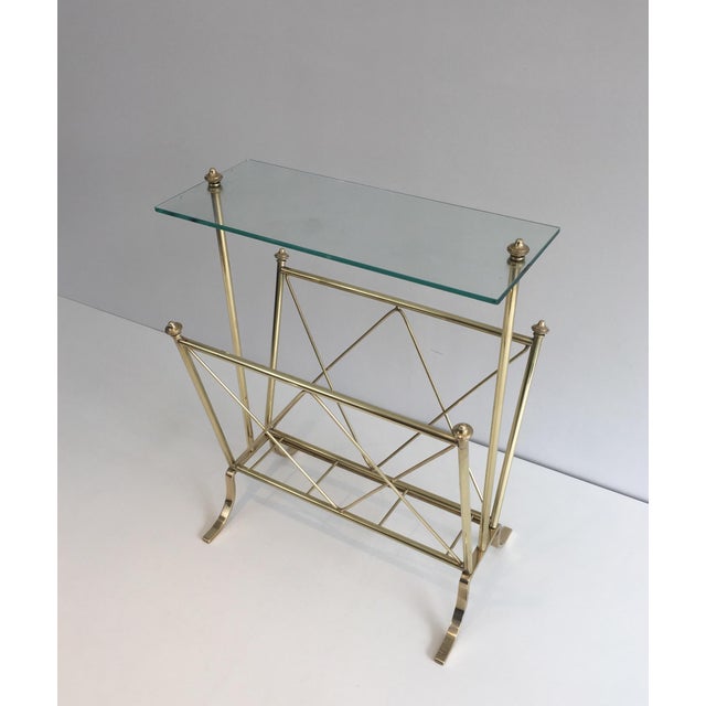 Maison Jansen Neoclassical Brass and Glass Magazine Rack. French Work by Maison Jansen For Sale - Image 4 of 12