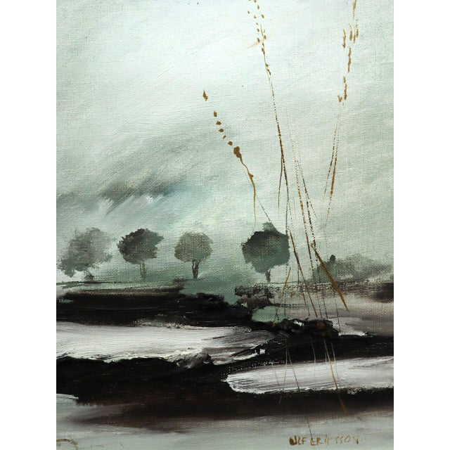 Mid-Century Modern 'Winter Reeds' Vintage Swedish Impressionist Original Landscape Oil Painting, Framed For Sale - Image 11 of 12