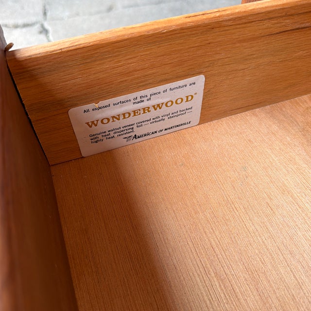 American of Martinsville Wonderwood Walnut & Cane Tall Chest Dresser For Sale - Image 9 of 12