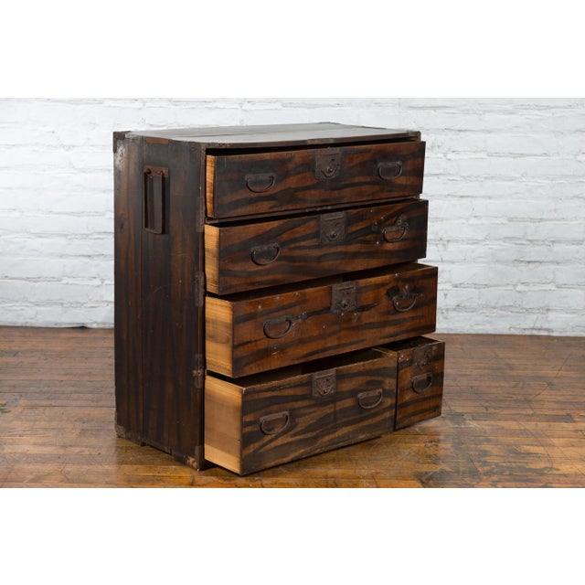 Late 19th Century Japanese Meiji Isho-Dansu Style Zebra Wood 5-Drawer Tansu Chest For Sale - Image 10 of 13
