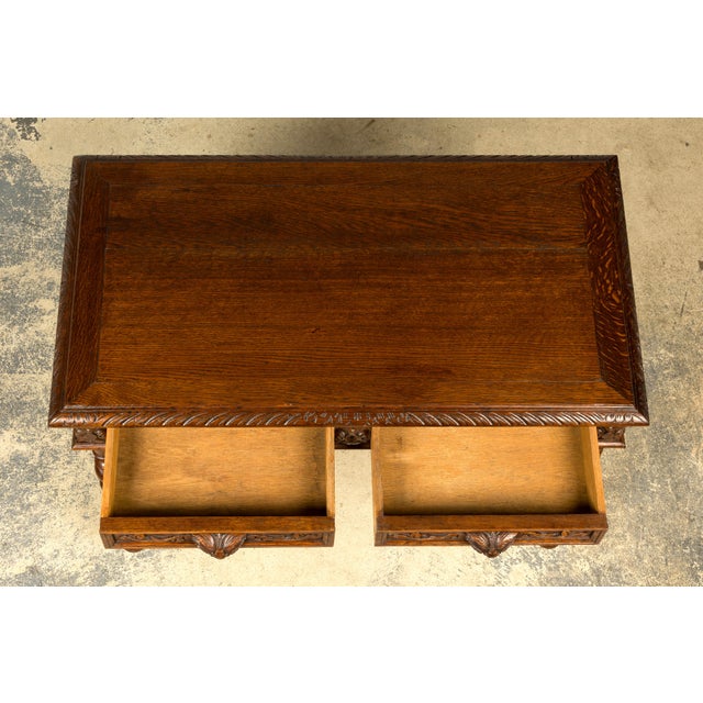 Late 19th Century French Henry II Carved Oak Writing Desk For Sale - Image 4 of 18