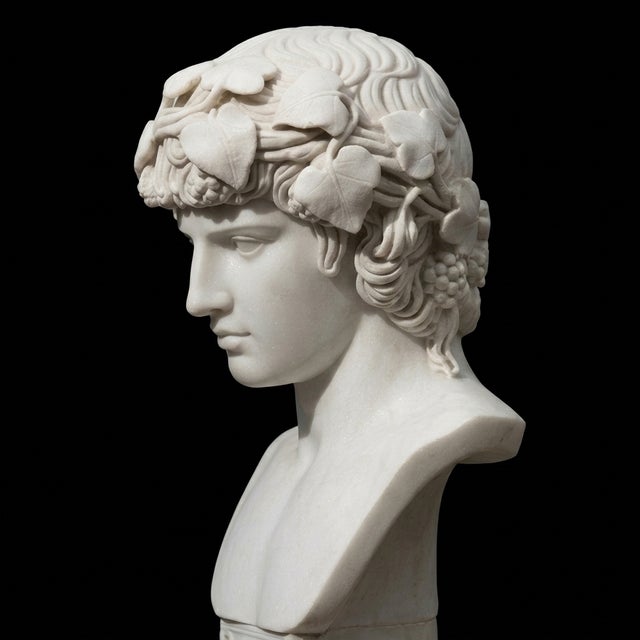 2020s Hand-Carved Natural Marble Bust Sculpture – Portrait of Antinous For Sale - Image 5 of 5
