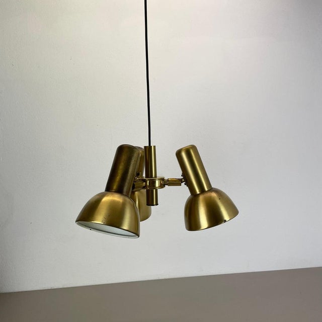 Metal Brass 3-Spot Hanging Light by Koch and Lowy for OMI Lighting, Germany, 1970s For Sale - Image 7 of 18