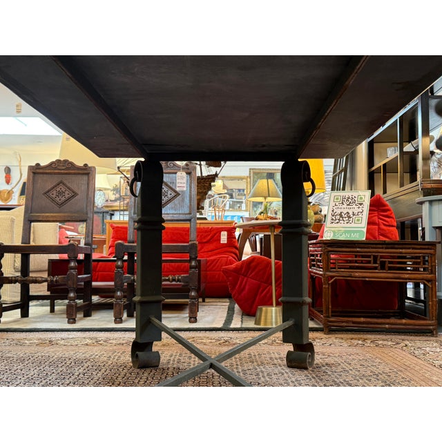 Black Pietra Dura + Wrought Iron in/Outdoor Table For Sale - Image 8 of 12