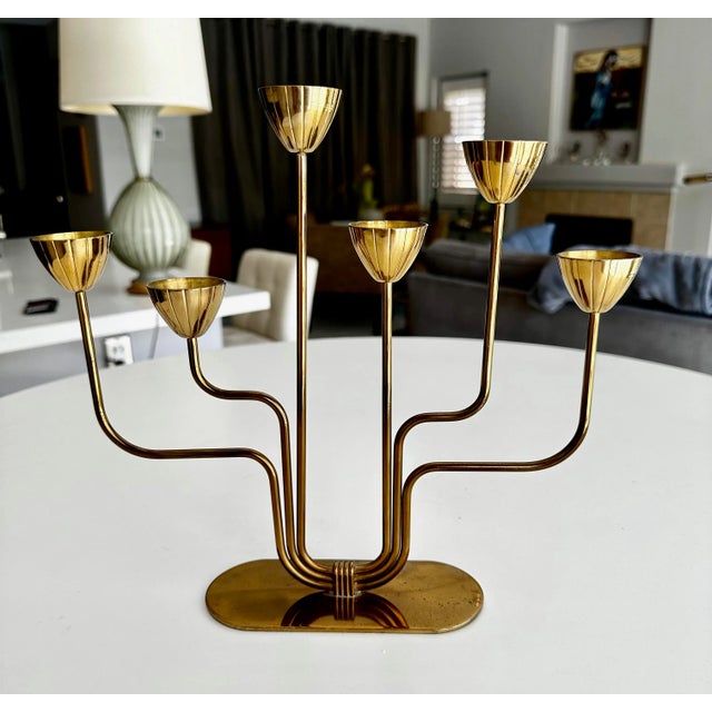 Gunnar Ander 6 Arm Candlestick Brass by Ystad Metall in Sweden For Sale - Image 11 of 11