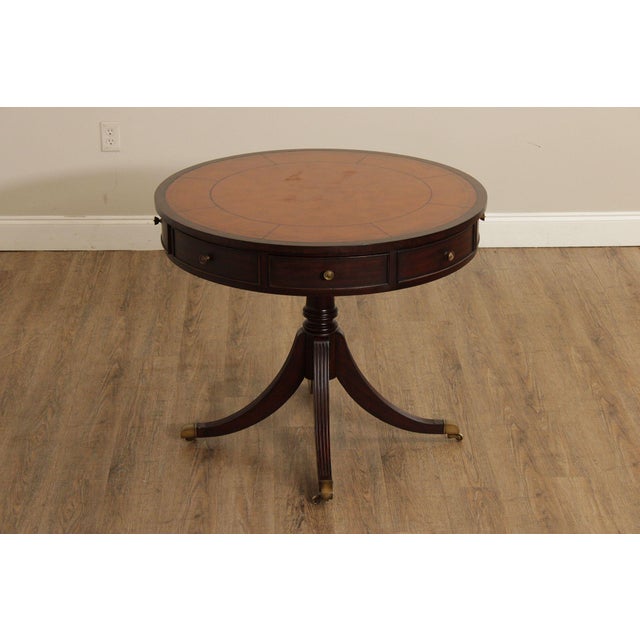 Ethan Allen Regency Style Round Leather Top Mahogany Rent Table For Sale - Image 14 of 18