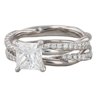 1.64ctw Diamond Engagement Ring Wedding Band Bridal Set Platinum Size 6 Gia For Sale