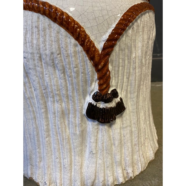 Ceramic Mid Century Glazed Terra-Cotta Tassel Italian Stool For Sale - Image 7 of 10