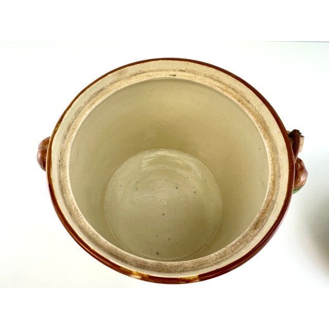 Vintage Japanese Majolica Fruit & Basket Weave Biscuit Jar With Rattan Handle For Sale - Image 12 of 13
