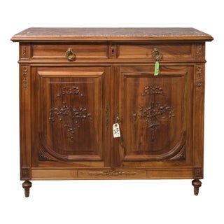Early 19th Century French Art Nouveau Style Walnut & Marble Top Buffet / Sideboard For Sale