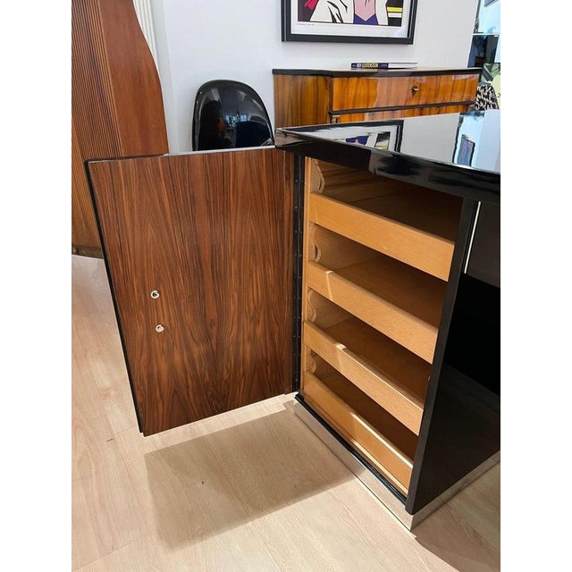 Art Deco Desk in Black Lacquer, Walnut & Metal, France, 1930s-1940s For Sale - Image 16 of 18