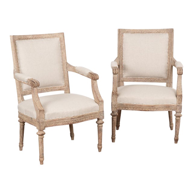 Pair, White Painted Gustavian Style Armchairs, Sweden Circa 1900's For Sale