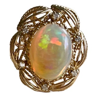 15 Carat Oval Shape Ethiopian Opal Cocktail Ring 14 Karat Yellow Gold Solid Ring For Sale