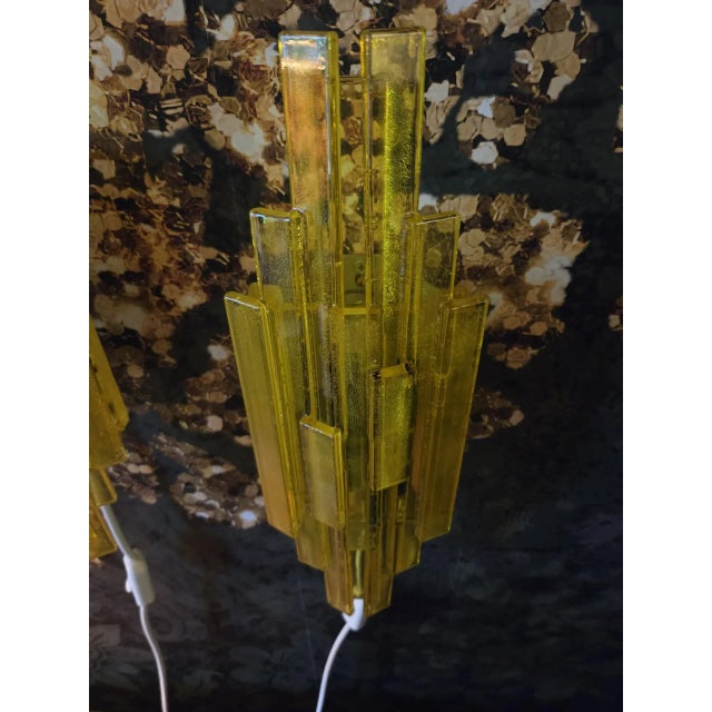 Forest Green Yellow and Green Acrylic Wall Lamps by Claus Bolby for Cebo Industri, 1960s, Set of 2 For Sale - Image 8 of 8